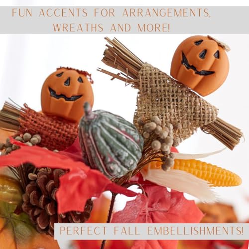 Factory Direct Craft Rustic Fall Pumpkin Face Picks Set of 12 - Assorted Jack-O'-Lantern Scarecrow Decorations for Autumn and Halloween Displays (8-1/2 Inches High)