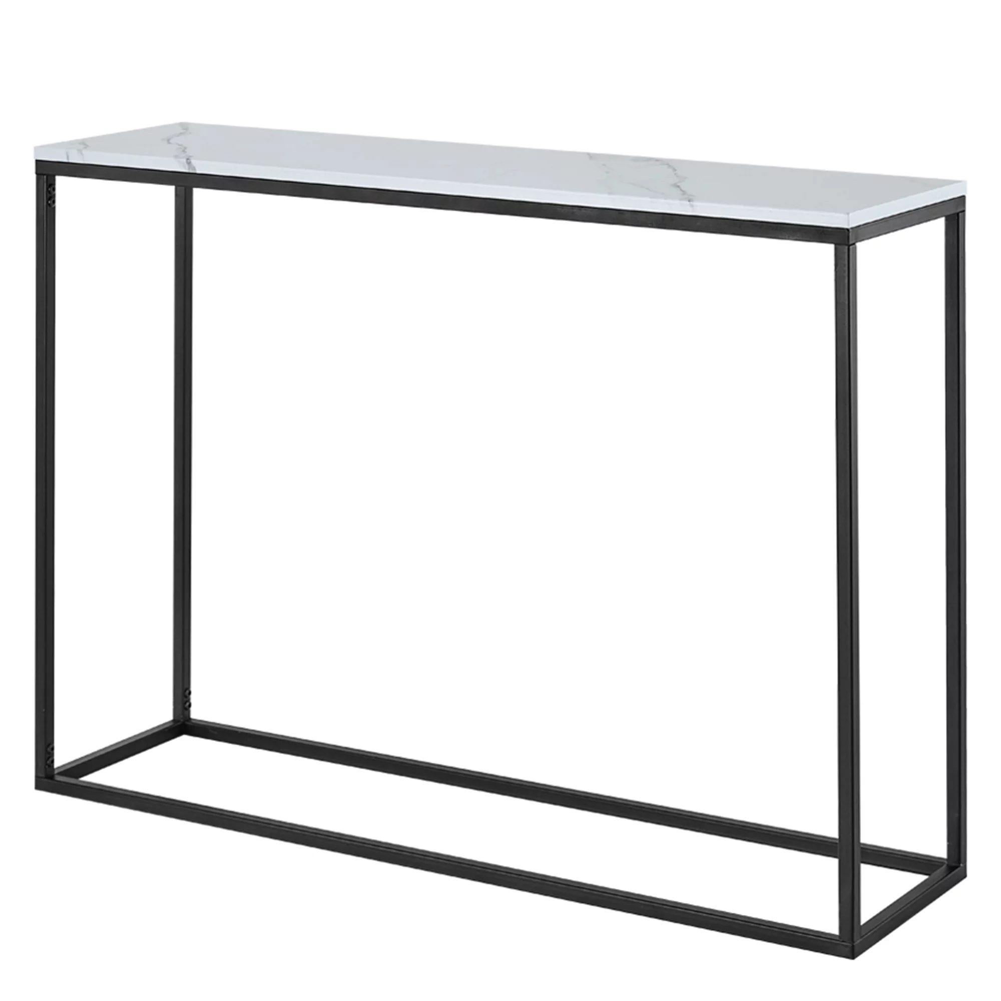 BTMWAY Entryway Table, Modern Console Table with White Marble Top and Black Metal Legs, Heavy Duty Sofa Table Wall Tables for Hallway Entryway, Minimalist Long Entry Table Side Tables