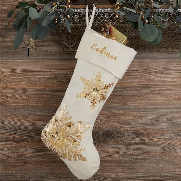 Personalization Universe Glistening Snowflake Personalized Christmas Stocking, Customizable with Name, Gold Beaded Accents, Durable Polyester, 20