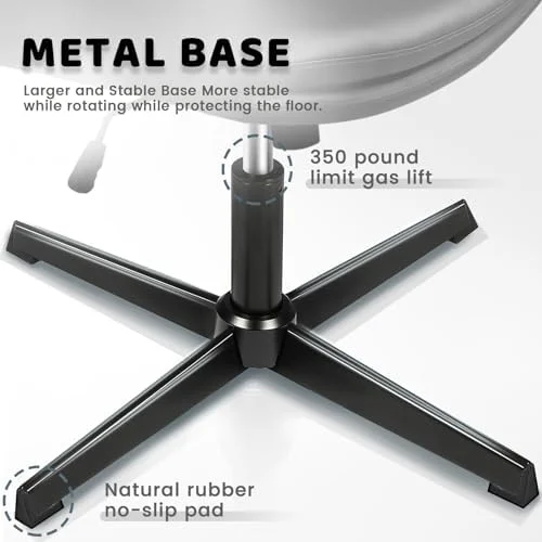 RUNFAYBIU PU-Padded Armless Office Desk Chairs No Wheels  High-Back Wide Seat Home Office Desk Chair  120°Rocking Cross Legged Computer Task Chairs  Modern Adjustable Swivel Vanity Chair