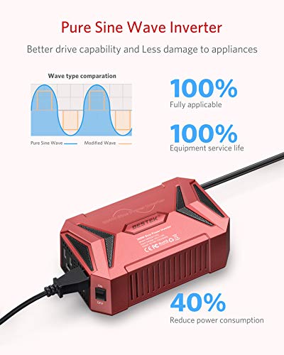 BESTEK 300Watt Pure Sine Wave Power Inverter Car Adapter DC 12V to AC 110V with 4.2A Dual Smart USB Ports