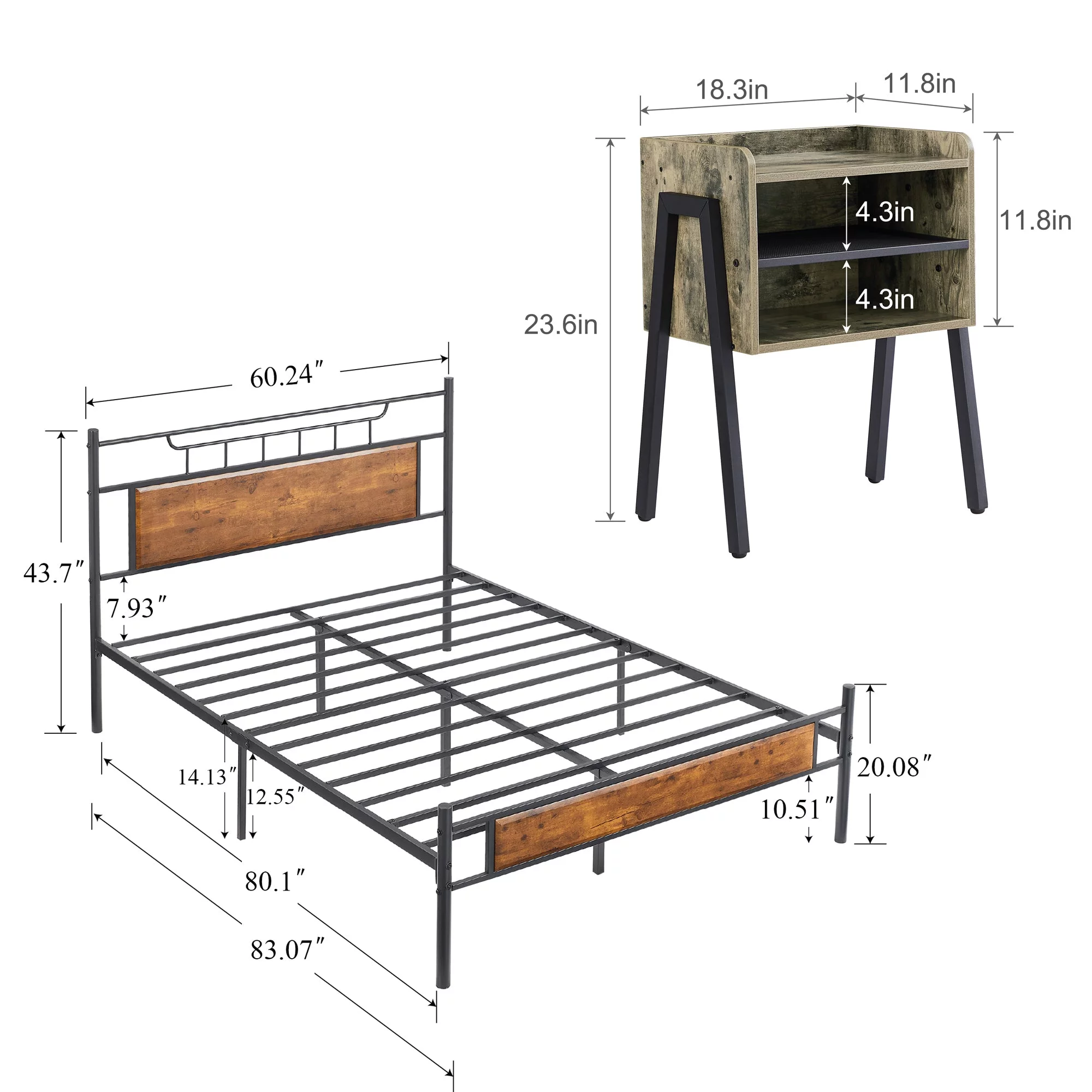 VECELO 3-Piece Bedroom Sets Bed Frame and 2 Nightstand (Set of 3)