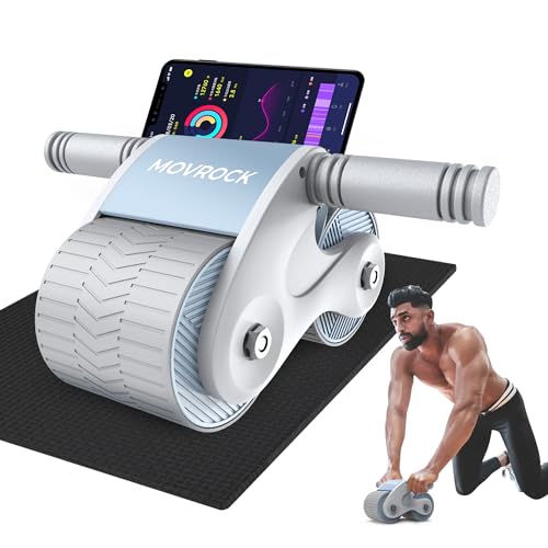 Ab Roller Wheel with Automatic Rebound for Home Gym Core Fitness, Sturdy Abdominal Exercise Equipment, Includes Knee Pad, Perfect for Ab Workouts and Strength Training