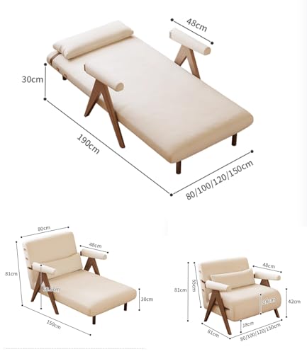 Residential Convertible Sofa Bed Chair,3-in-1 Sofa Sleep Chairs| Adjustable Backrest |Sleeper Chair Pull Out Bed | Living Room/Bedroom/Office | Adults | Beige, White