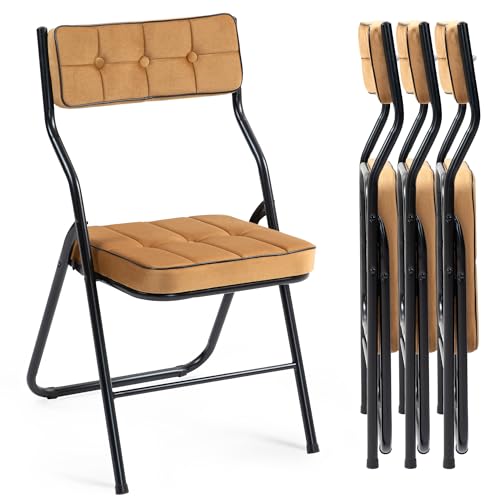 HOMEFUN Padded Folding Chairs 4 Pack - Foldable Dining Chair with Cushion, Portable and Assembled Extra Seat for Guests Kitchen Office Wedding Party Bule