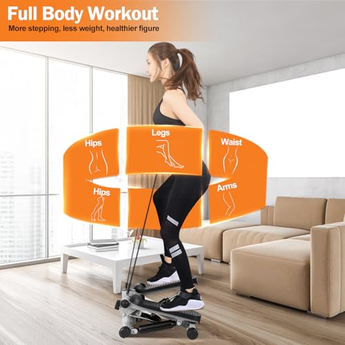 Stepper for Exercise at Home, Stair Stepper with 2 Resistance Bands, Mini Stepper with 300LBS Loading Capacity & LCD Monitor, Super Quiet Hydraulic Fitness Steppers Full Body Workout Machine