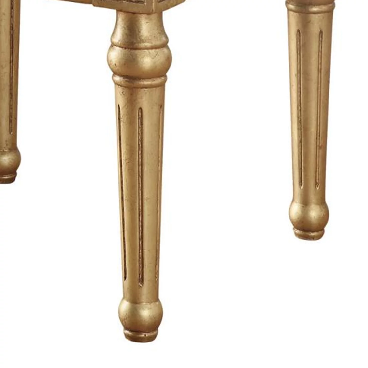 Benzara Marble Top End Table With Fluted Detail Wooden Turned Legs, Gold