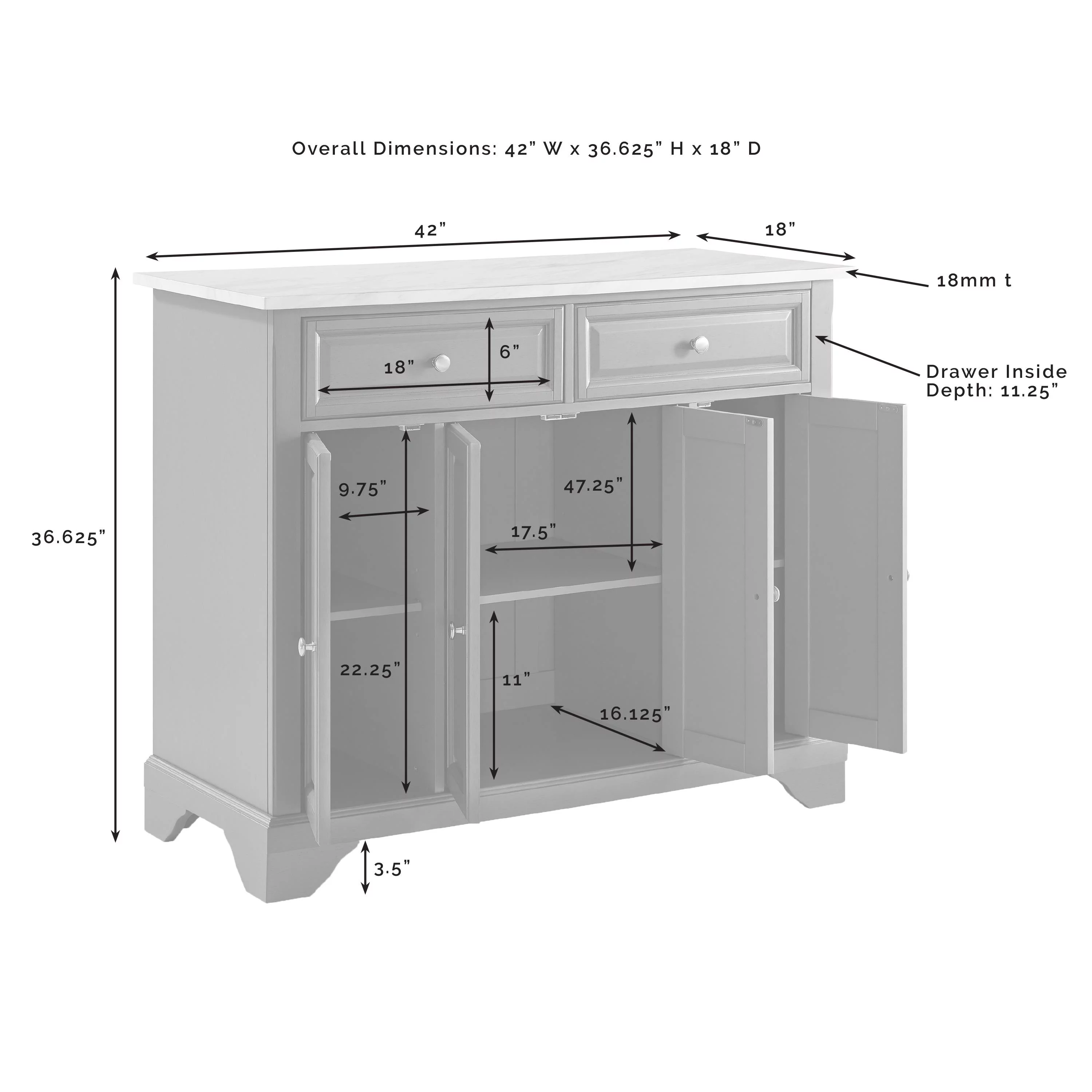 Crosley Furniture Avery Wood/Faux Marble Top Kitchen Island in Gray