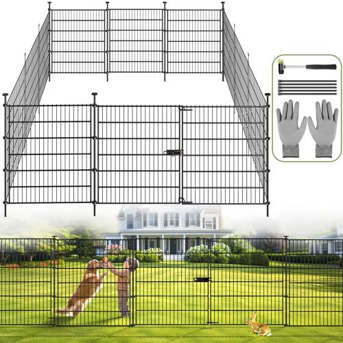 Garden Fence Panels with Gate 14.5ft(L) X 40in(H), Garden Fencing for Yard Includes Gloves, Hammer&Zip Ties, Rustproof Metal Wire Temporary No Dig Dog Fence Outdoor for Yard