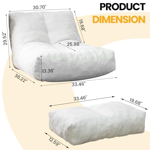 Bean Bag Chair with Ottoman, Comfy Bean Bag Sofa with Memory Foam, Lazy BeanBag Sofa with Footstool, Fireside Bean Bag Couch for Living Room, Bedroom, Apartment