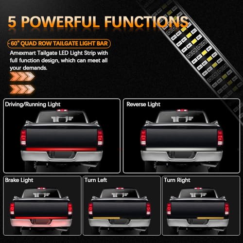 60 Inch LED Tailgate Light Bar with Reverse & Sequential Turn Signals for Truck