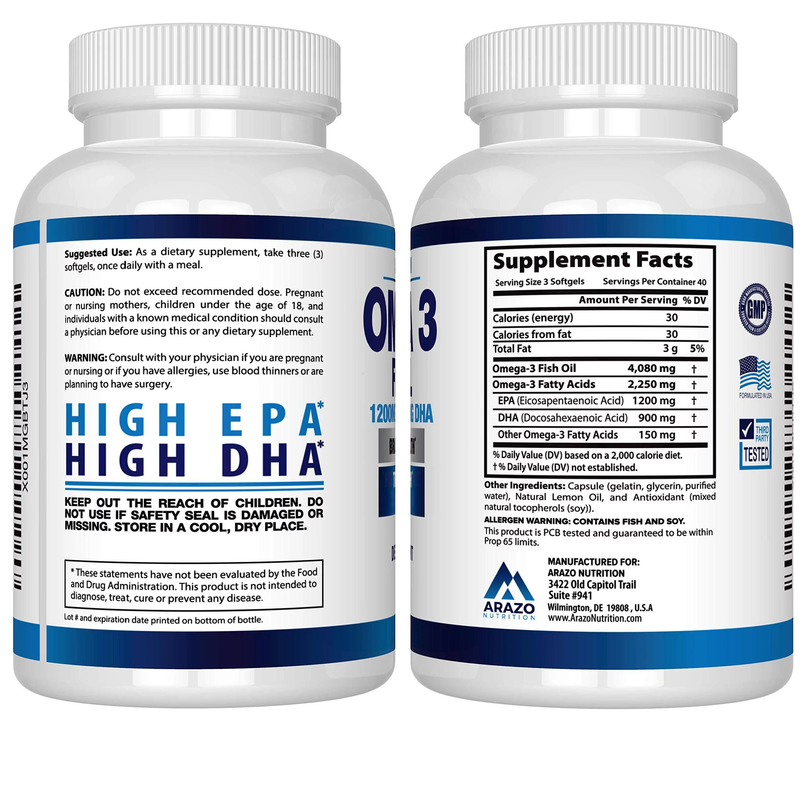 Omega 3 Fish Oil 2250mg | HIGH EPA 1200MG + DHA 900MG, NEW - FREE SHIPPING