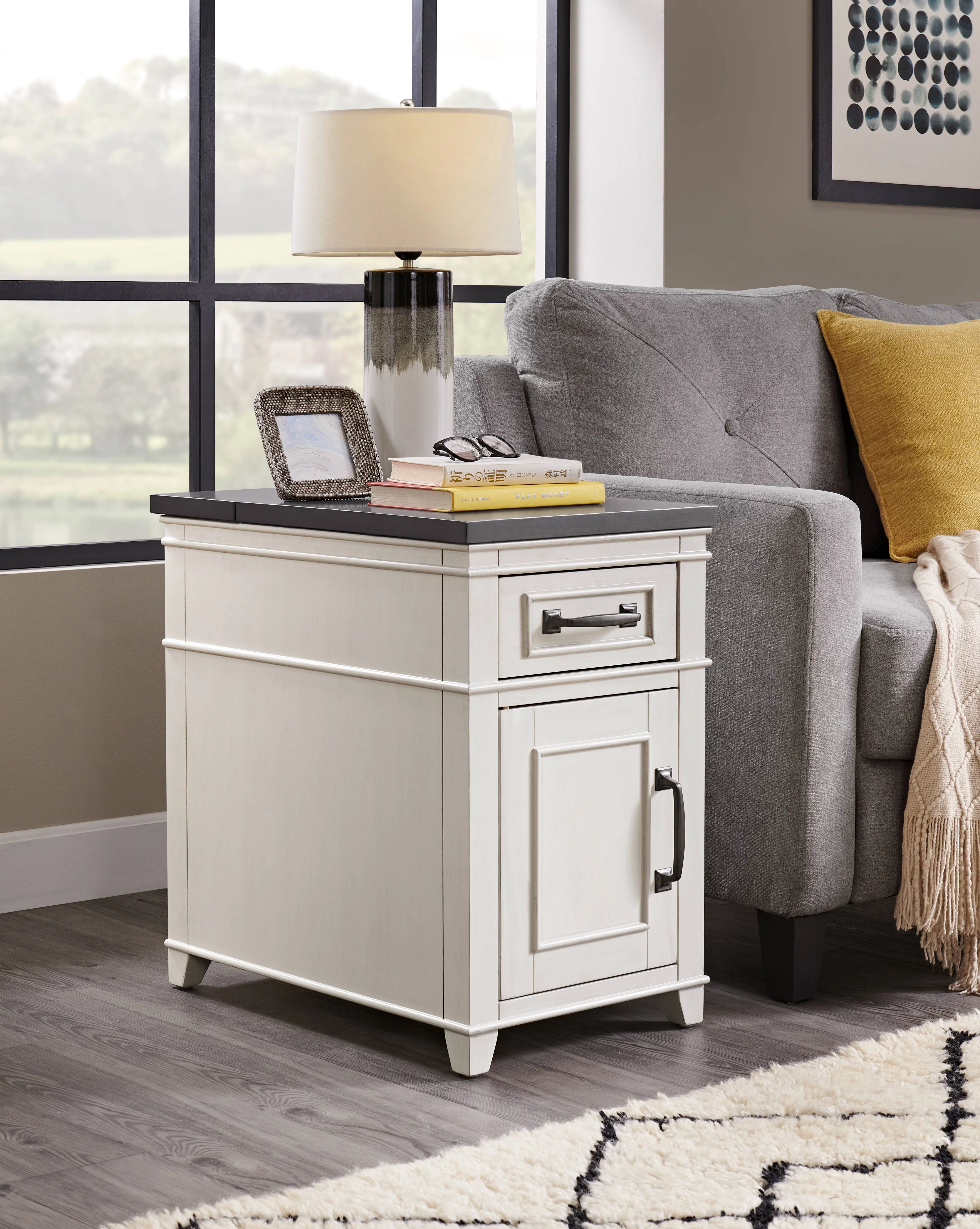 Martin Svensson Home Del Mar Chairside Table with Power, Antique White and Grey