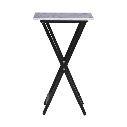 Pemberly Row 5 Piece Wood Folding Faux Marble Table Tray Set in Brown