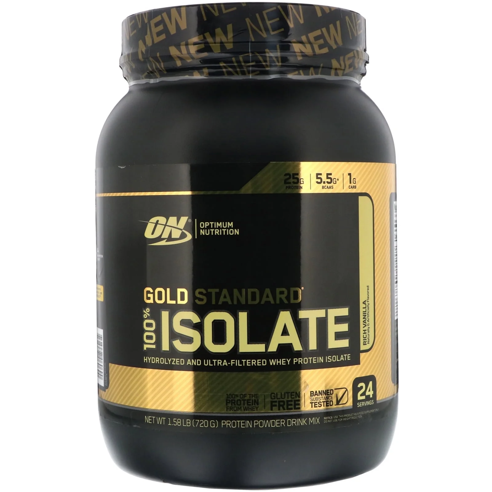 Optimum Nutrition Gold Standard 100% Isolate Protein Powder Drink Mix Rich Vanilla - 1.58 lbs Pack of 2