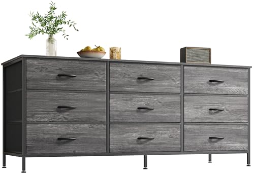 Huuger 63 Inch Dresser for Bedroom, Dresser for Closet with 9 Drawers, Large TV Stand for 55, 65, 70 Inch TV, Entertainment Center with Storage, Wide Long Chest of Drawers, Rustic Brown