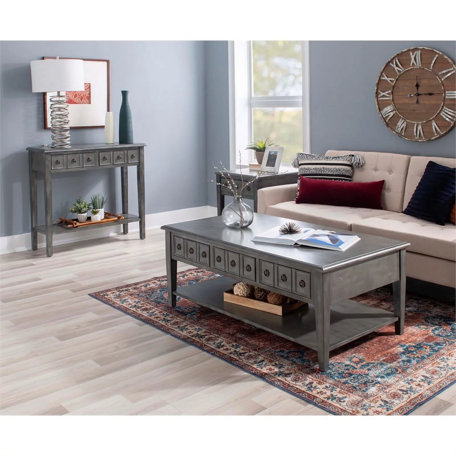 Home Square 3-Piece Set with 2 Accent Tables and Coffee Table in Gray