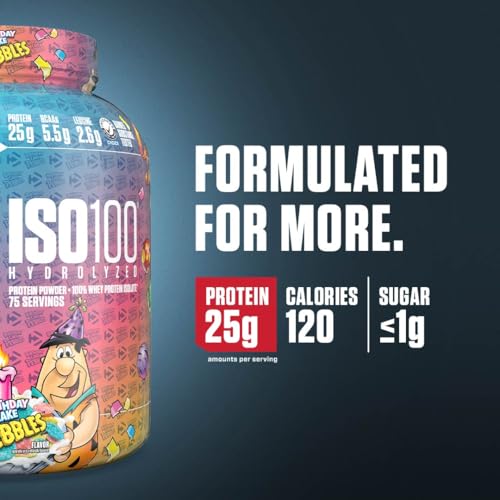 Dymatize x Fruity Pebbles ISO100 Whey Protein Powder Isolate, 25g of Protein, 20 Servings, 5.5g BCAAs, 120 Cal., Gluten Free, 1g Fat, 1g Sugar, 2g Carb