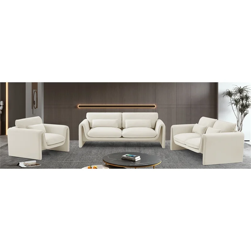 Meridian Furniture Sloan Cream Velvet Fabric Loveseat