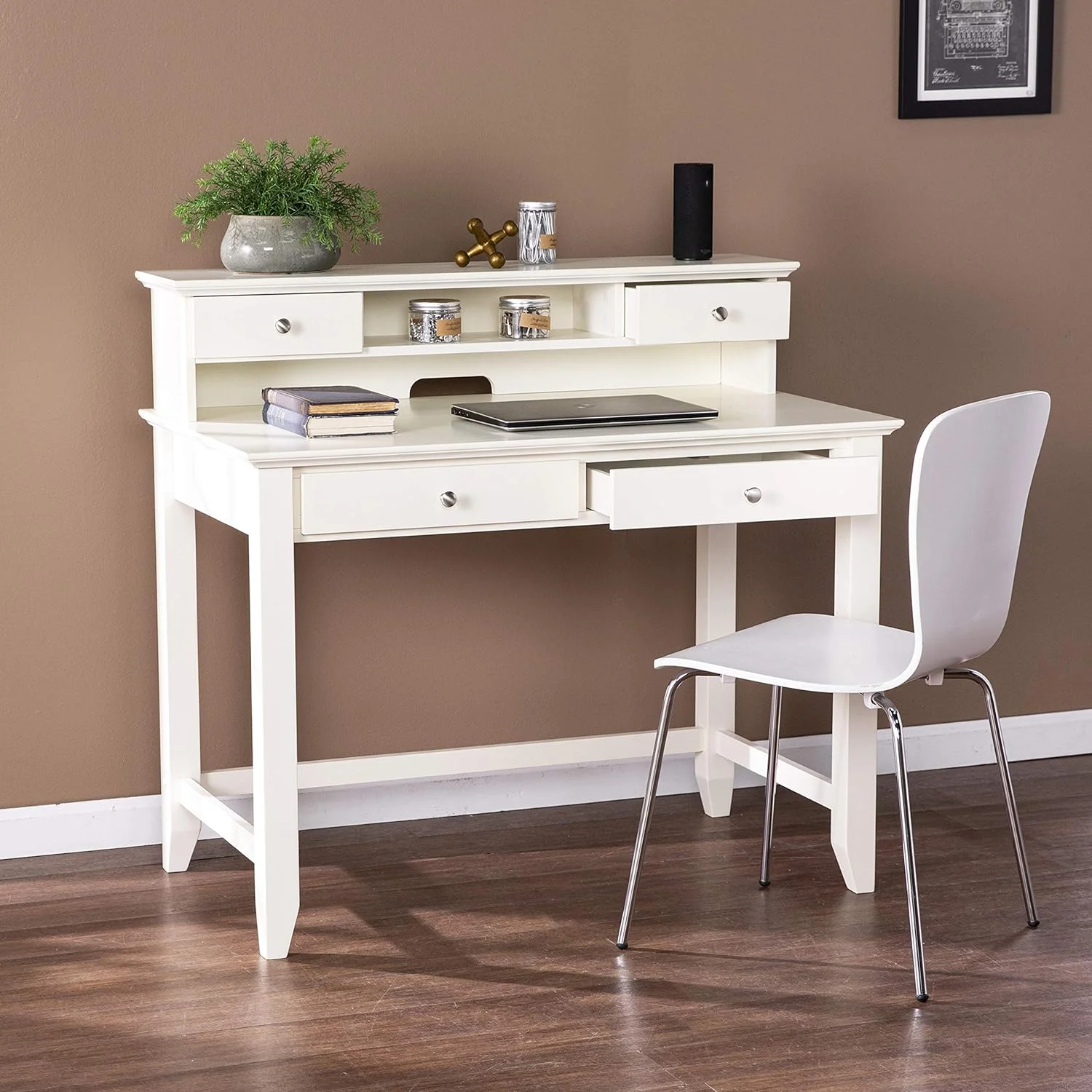 Barberry W/Storage Secretary Desk, White