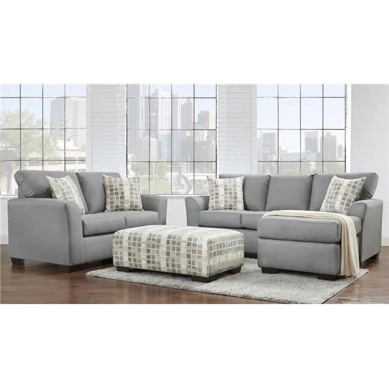 NL700-GRAY-01-CHOF-LOVE-SET Lucas Sofa Sectional with Reversible Chaise & Loveseat Set, Gray - 2 Piece