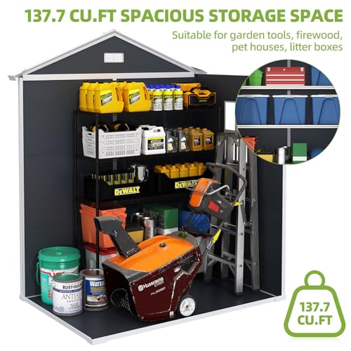 Outdoor Storage Shed 6x4.4FT, Resin Shed Plastic with Floor for Garden Tool,Waterproof Outdoor Resin Storage,Lockable Doors for Patio,Yard,Lawn (LightGray 6x4)