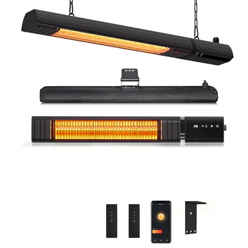 Ceiling Electric Outdoor Heater Wall-Mounted Hanging Patio 1500W Infrared 9 Heat Levels, 24H Timers, 1s Heating Carbon Fiber Tube Wall Heater for Gazebo, Balcony