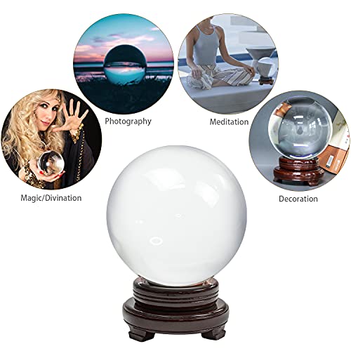 K9 Crystal Ball 150mm(6 inch) Clear Crystal Ball with Wooden Stand for Lense Ball Meditation Divination Healing Photography Decor Magic Healing Sphere Ball