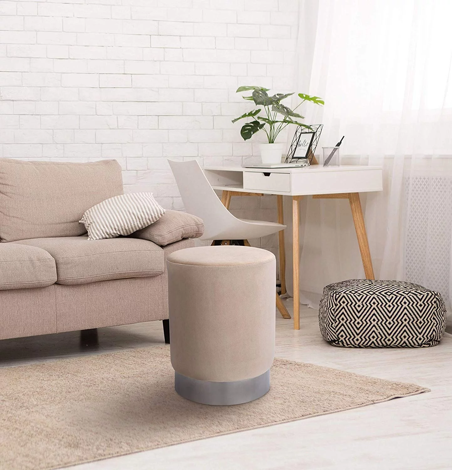 BirdRock Home Round Velvet Ottoman Foot Stool - Taupe