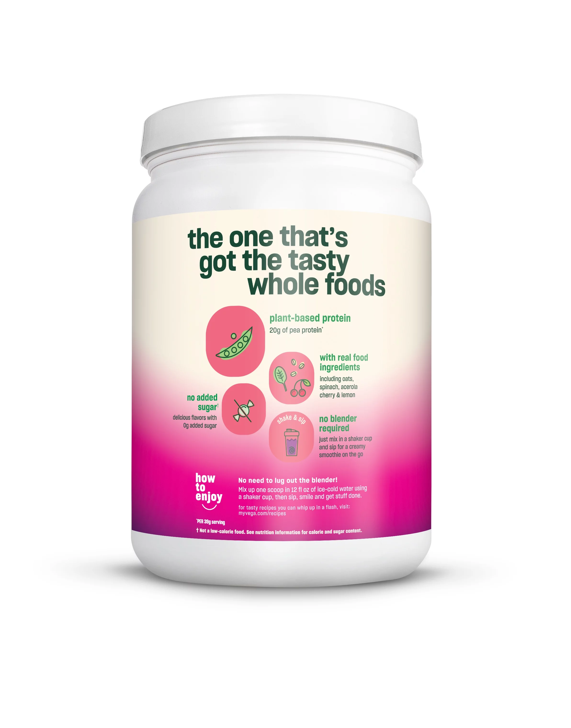 Vega Real Food Smoothie, Wildberry Bliss, Vegan Protein Powder, 20g Plant Based Protein, 19 Oz (14 servings)