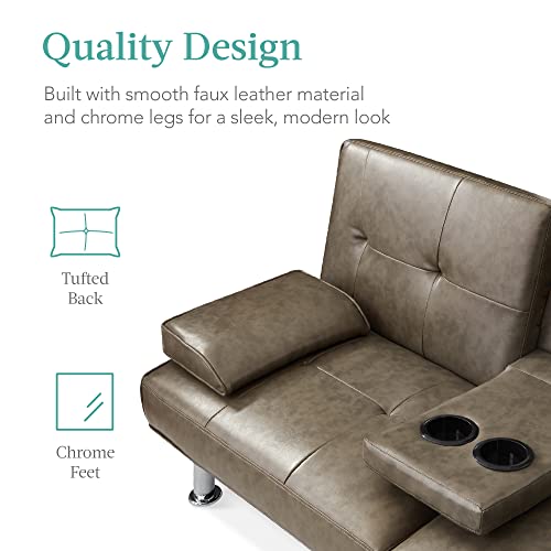 Best Choice Products Faux Leather Upholstered Modern Convertible Futon, Adjustable Folding Sofa Bed, Guest Bed w/Removable Armrests - Blue