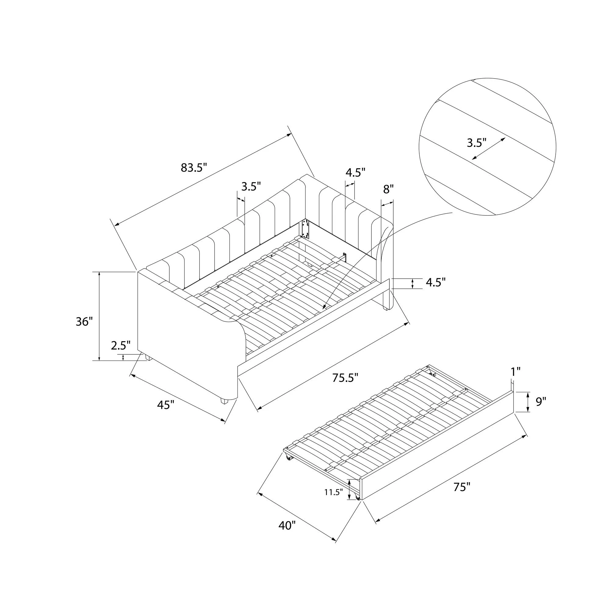 Little Seeds Valentina Upholstered Daybed with Trundle