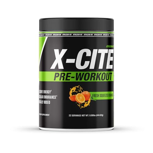 X-CITE Pre-Workout by ATHLEAN-X - Enhanced Formula with Beta-Alanine, Creatine & Caffeine for Energy, Endurance, Focus & Muscle Pump, NSF Certified for Sports (22 Servings, Fresh Squeezed Orange)