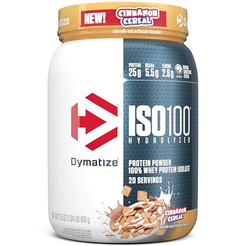 Dymatize ISO100 Whey Protein Powder Isolate, Cookies & Cream, 25g of Protein, 20 Servings, 5.5g BCAAs, Less Than 120 Cal., Gluten Free, 1g Fat, 1g Sugar, 2g Carb