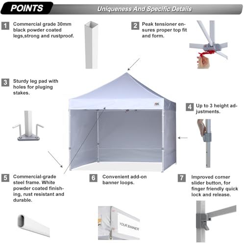 ABCCANOPY Easy Pop Up Canopy Tent with Sidewalls 10x10 Commercial -Series, White