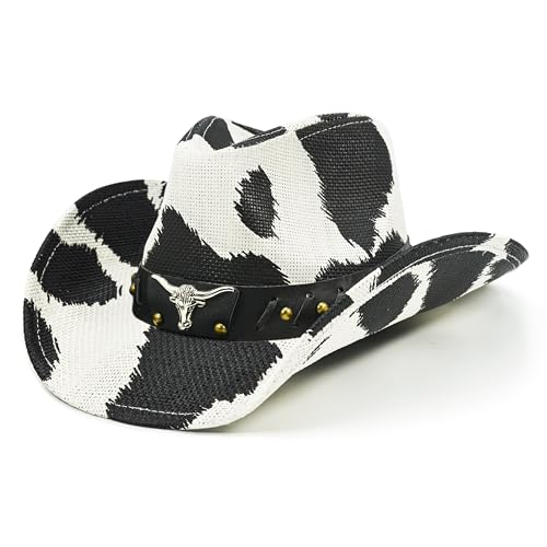 Cow Print Cowboy Hat for Women Funny Cowgirl Hat Straw Western Hat Bachelorette Party Hat for Teens and Adults