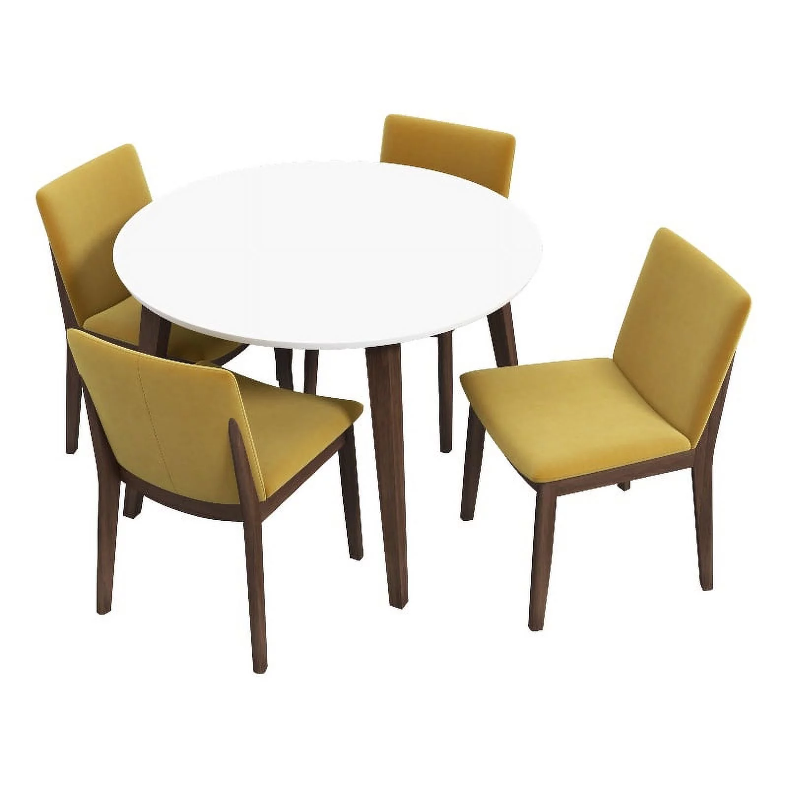 Pala Modern Solid Wood White Top Round Dining Room&Kitchen Table and 4 Chair Set
