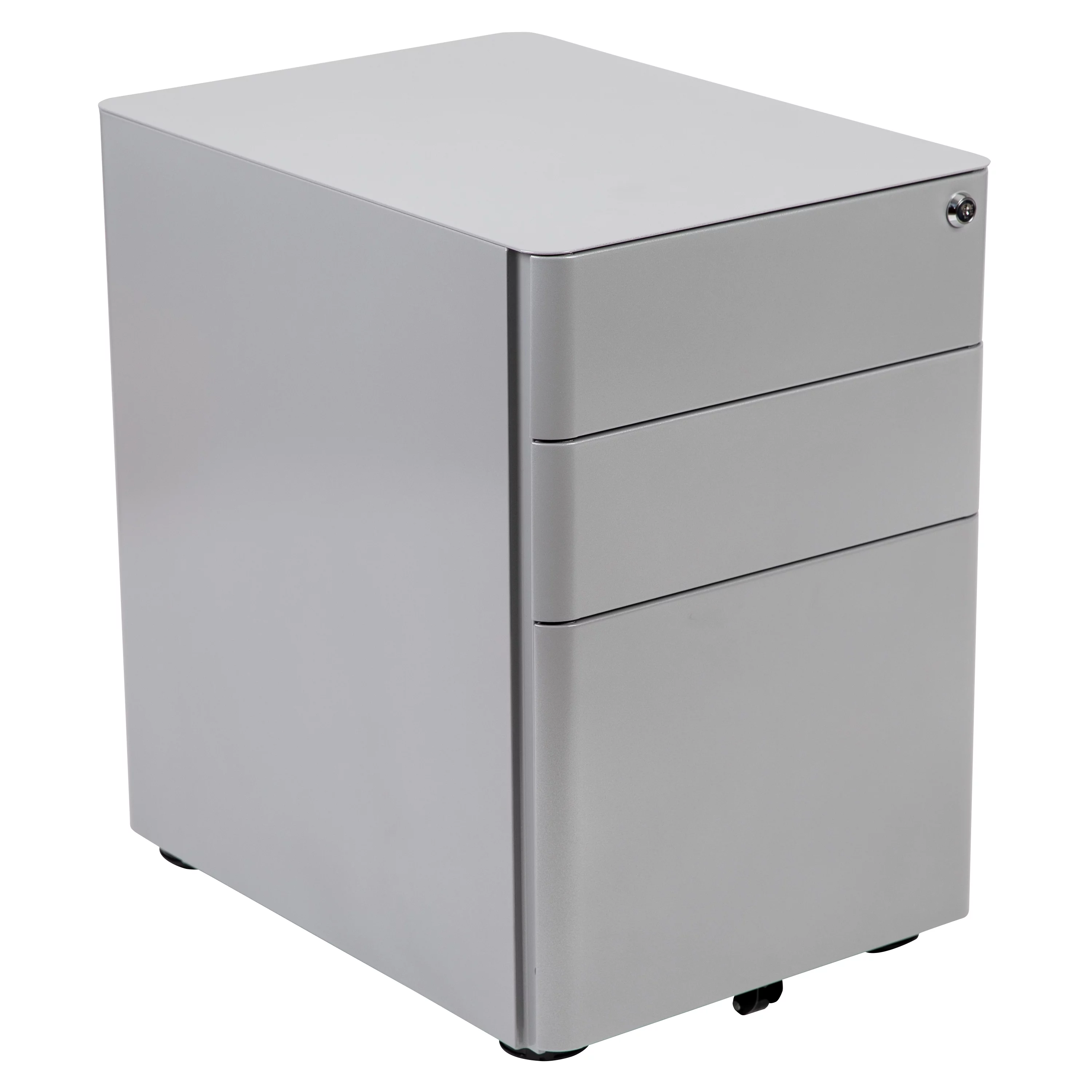 BizChair Modern 3-Drawer Mobile Locking Filing Cabinet with Anti-Tilt Mechanism and Hanging Drawer for Legal & Letter Files, Gray