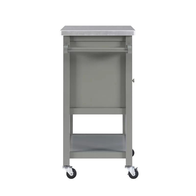 Riverbay Furniture Transitional Wood/Stainless Steel-Top Kitchen Cart in Gray