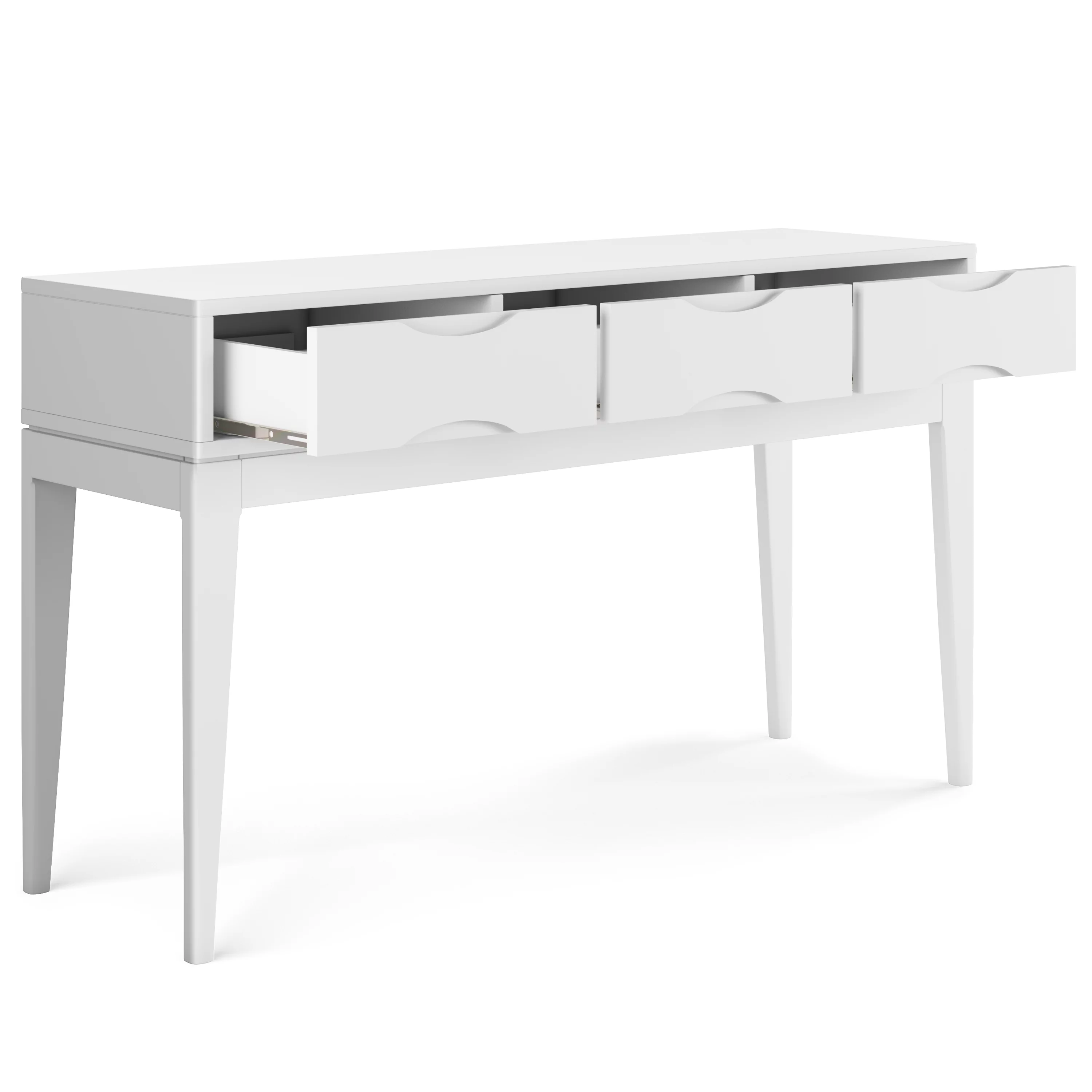 Simpli Home Harper Solid Hardwood 54 inch Wide Mid Century Modern Console Sofa Table in White