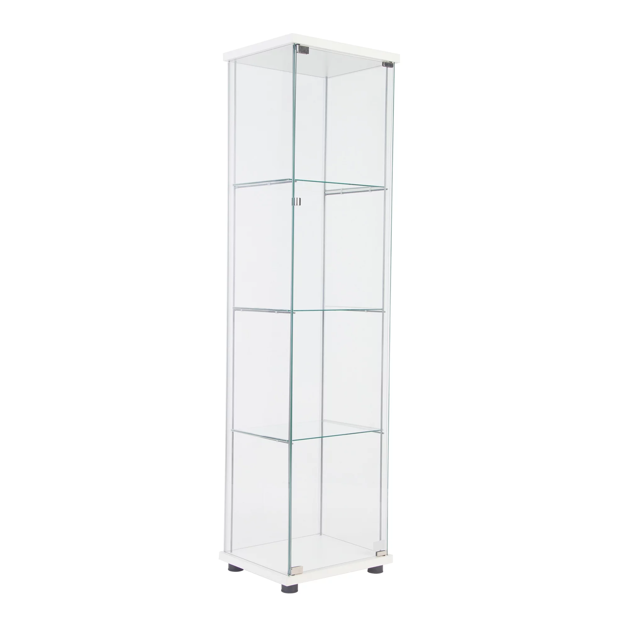 MMTX One Door Glass Cabinet Glass Display Cabinet with 4 Shelves, White
