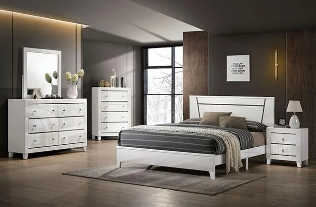 Contemporary White Solid Wood CAL Bedroom Set 6pcs FOA FOA7038WH Magdeburg