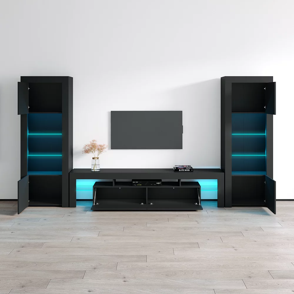 Milano Set 200-BK-BK Modern Wall Unit Entertainment Center