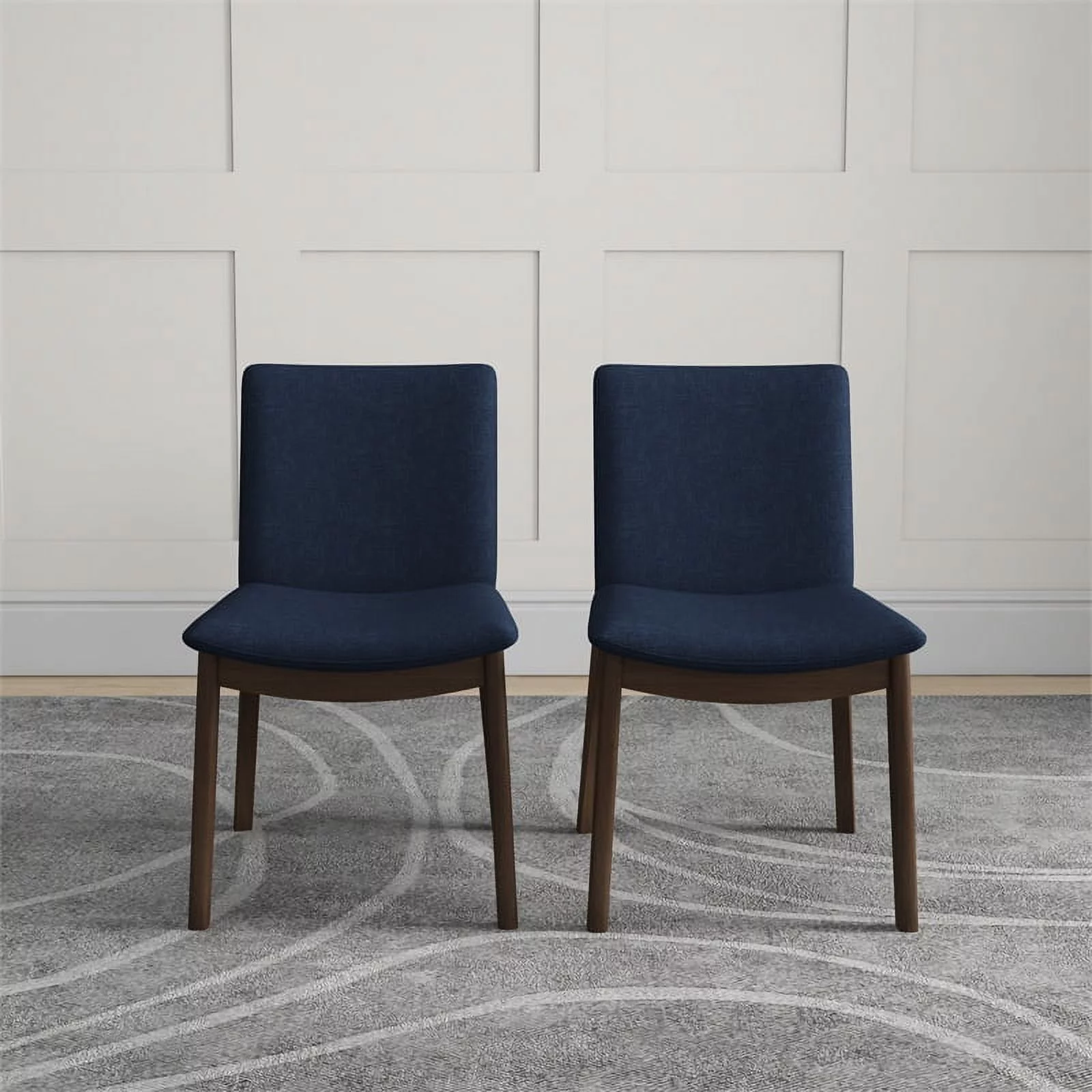 Pemberly Row Mid-Century Modern Fabric Dining Chair in Navy Blue (Set of 2)