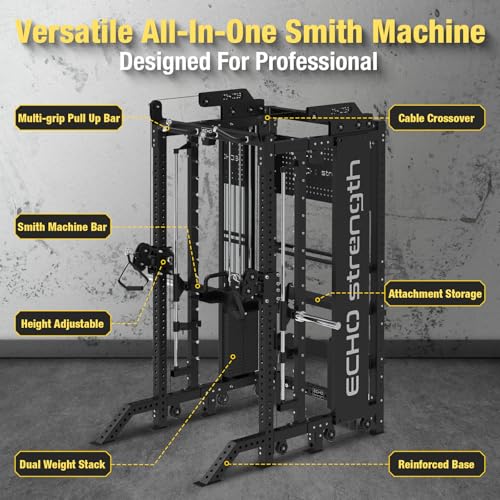 Commercial Functional Trainer Cable Machine with Dual Weight Stacks, Power Cage Squat Rack, Dual Cable Crossover Machine with Pulley System