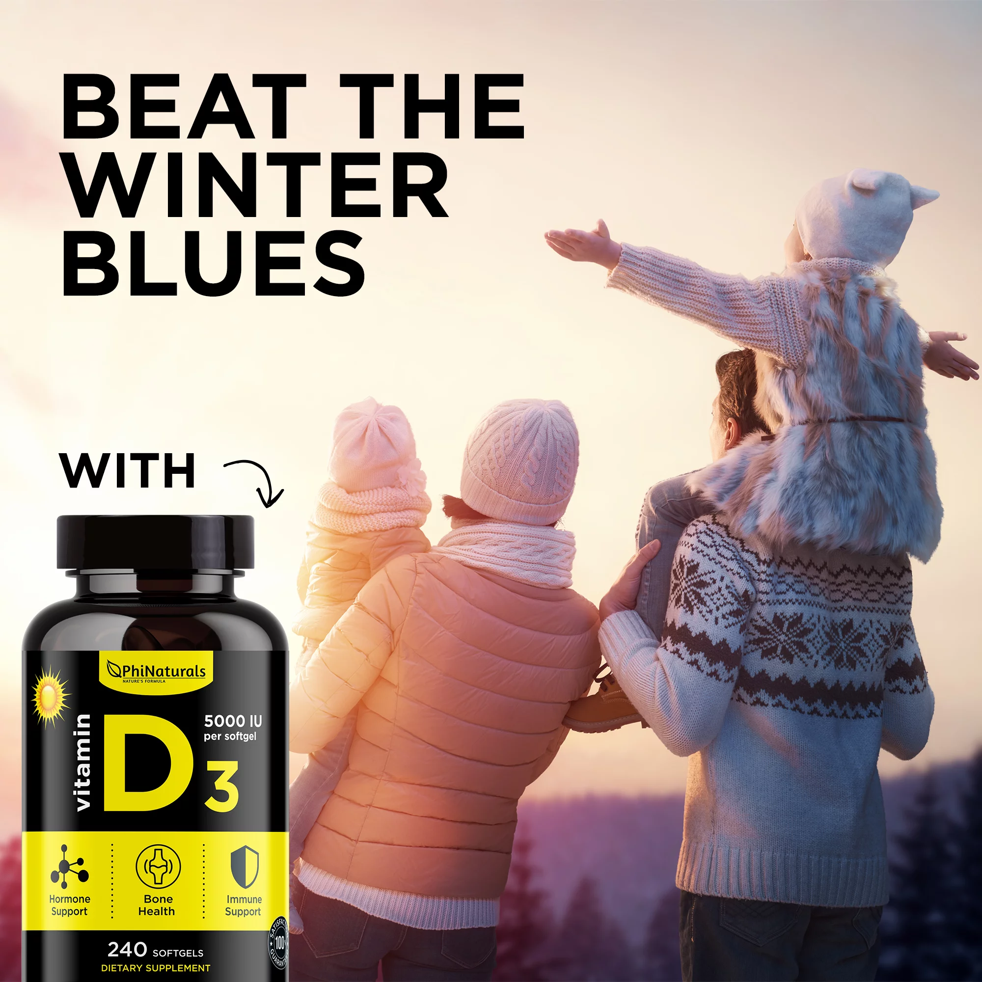 Vitamin D3 5000 IU Supplement (Pack of 2) Capsule by Phi Naturals