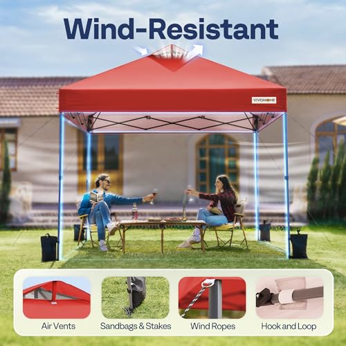 VIVOHOME 10x10ft Pop Up Canopy Tent One Push Setup Outdoor Portable Shelter Tent Heavy Duty with Wheel Carry Bag and 4 Sandbags, White