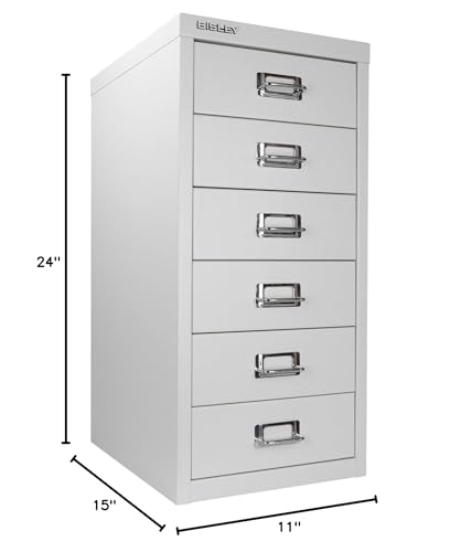 Bisley 10-Drawer Steel MultiDrawer Cabinet - Black, Chrome Pull Handles with Label Holders, Powder-Coated Steel, Removable Drawers, Fits Under Most Desks, Labels Included