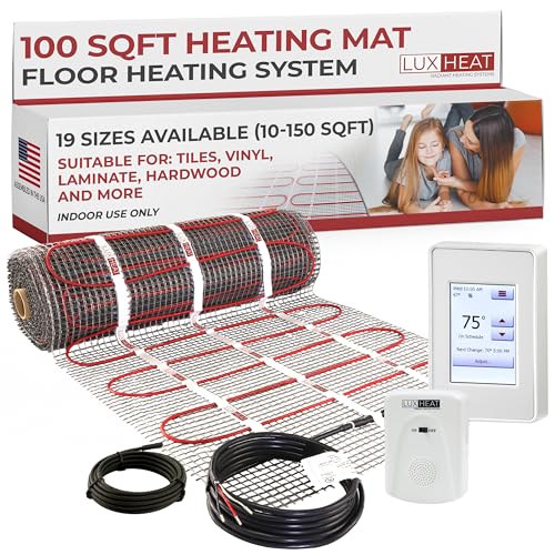 150 Sqft Mat Kit, 120v Electric Radiant Floor Heating System for Under Tile, Stone and Laminate. Includes Alarm, Heated Floor Mat, UDG4 OJ Microline Programmable Thermostat w/GFCI & Sensor