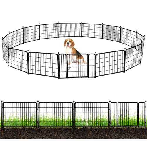 ADAVIN Tall Garden Fence with Gate, 48 in(H) 8 Panels Heavy Duty Iron Metal Animal Barrier Fence, Indoor Dog Playpen, Temporary Fencing, Dog Fence Outdoor for Yard, Total17.7 Ft(L), Black